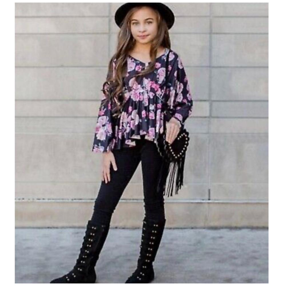 Joyfolie | Boho Bell Sleeves Rose Floral Kayla Top | Girls 2